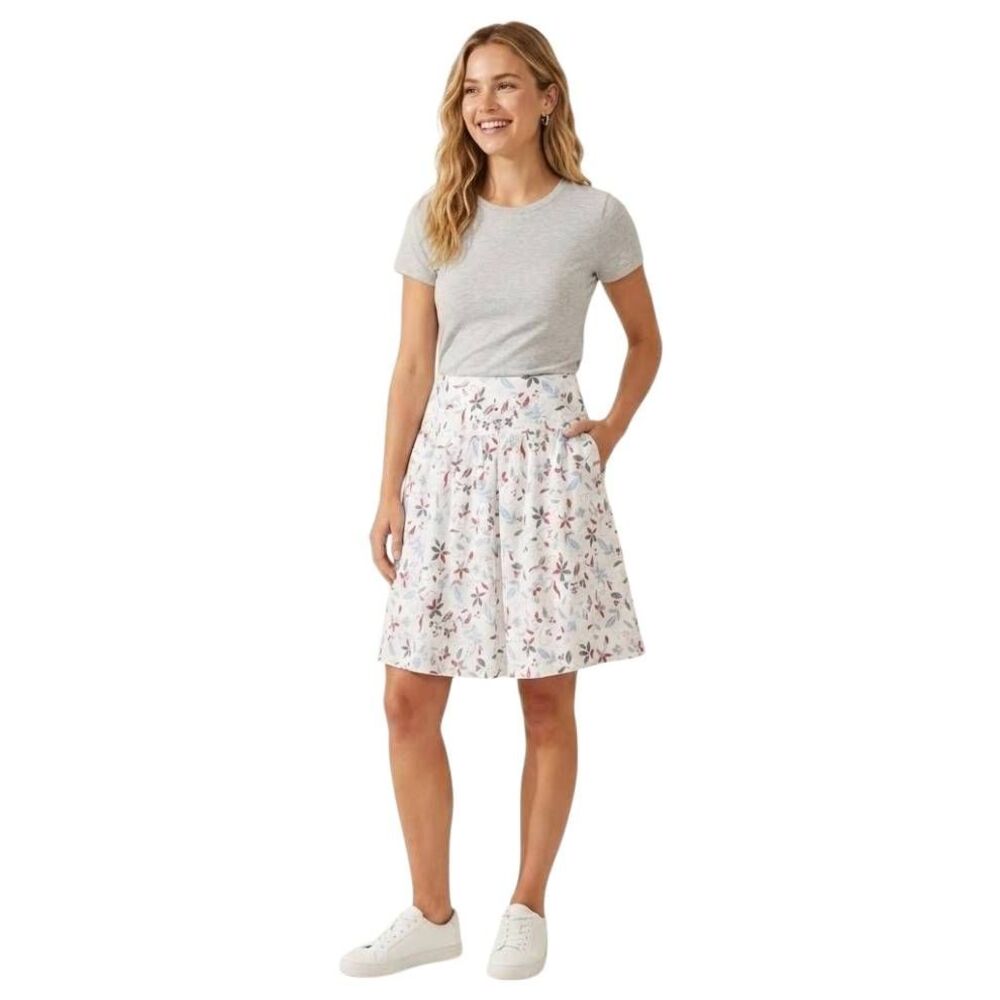 DM BM Floral Lined Cotton A-Line Skirt Size L Center Back Zipper Waist 36